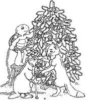 coloriage Franklin decore le sapin de noel